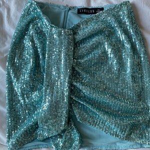Lioness aqua sequin mini skirt
